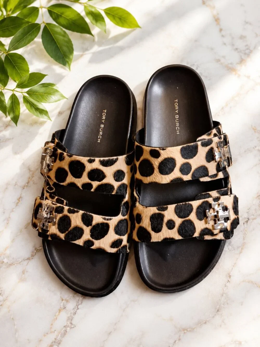 NEW Tory Burch Turnlock Sport Slides Leopard Print Size 7